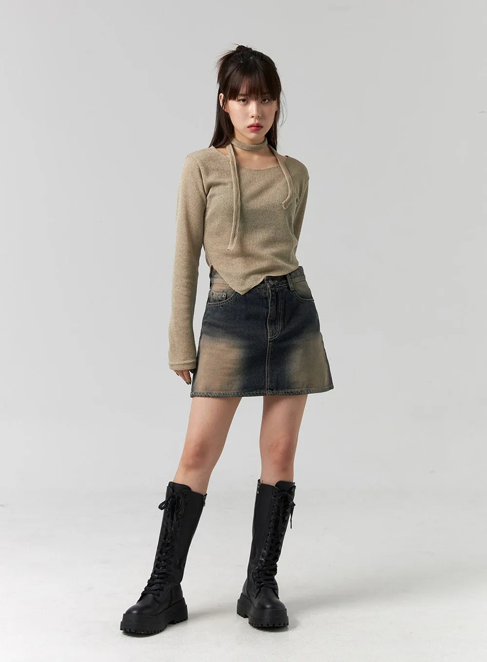 Washed Denim Mini Skirt CG330 sold by Lewkin product image thumbnail 4