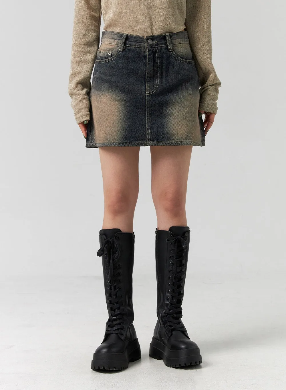 Washed Denim Mini Skirt CG330 sold by Lewkin product image thumbnail 2