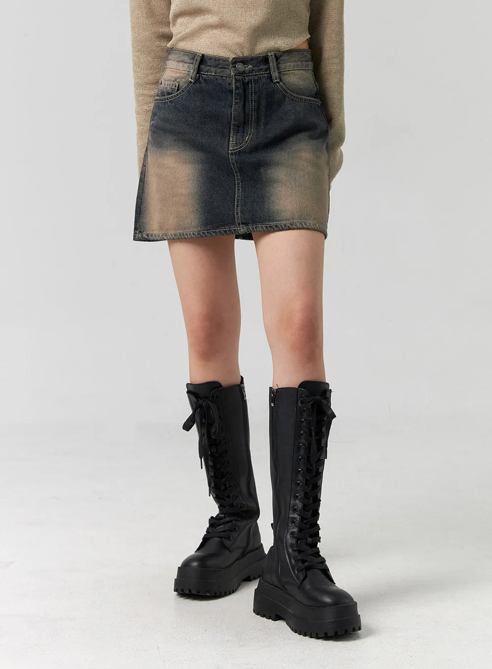Washed Denim Mini Skirt CG330 sold by Lewkin product image thumbnail 5