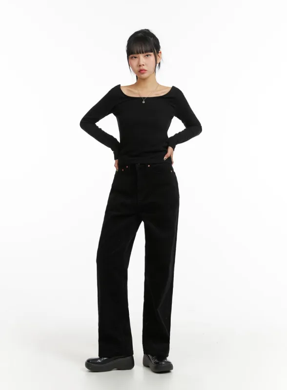 Cozy Solid Corduroy Straight Pants CJ412 sold by Lewkin