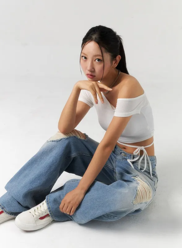 Waist Strap Cropped Tee CU326 sold by Lewkin