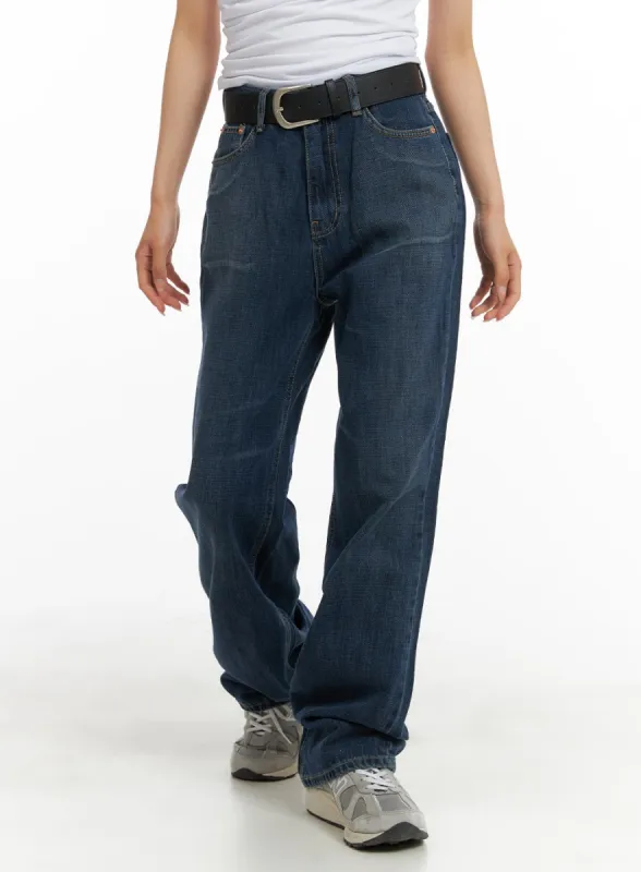 Washed Straight Jeans CA408 sold by Lewkin