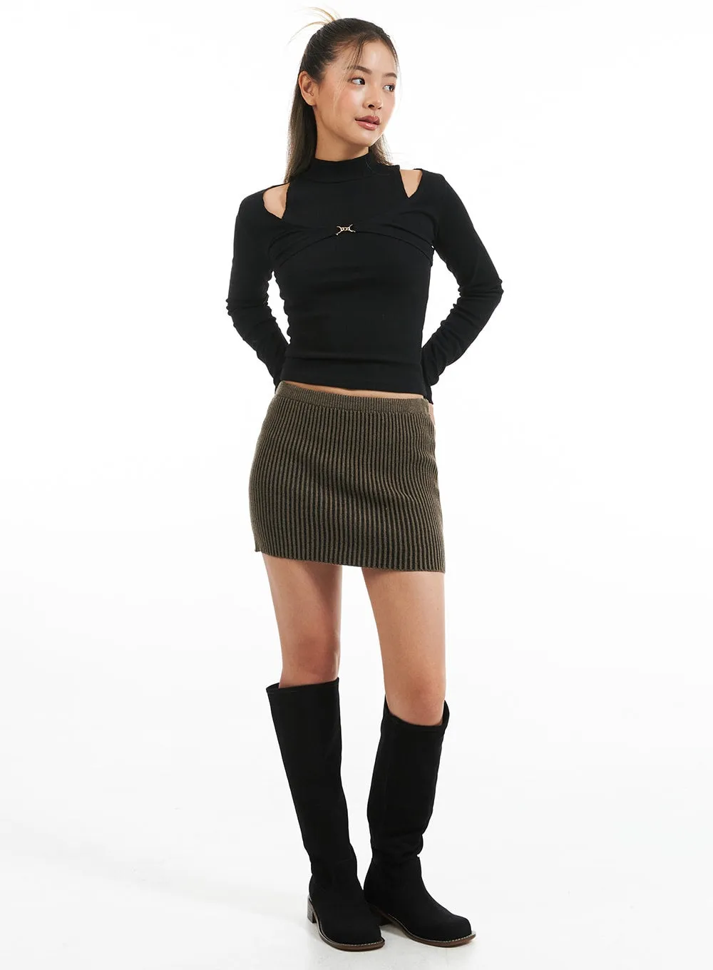 Ribbed Knit Mini Skirt CO313 sold by Lewkin