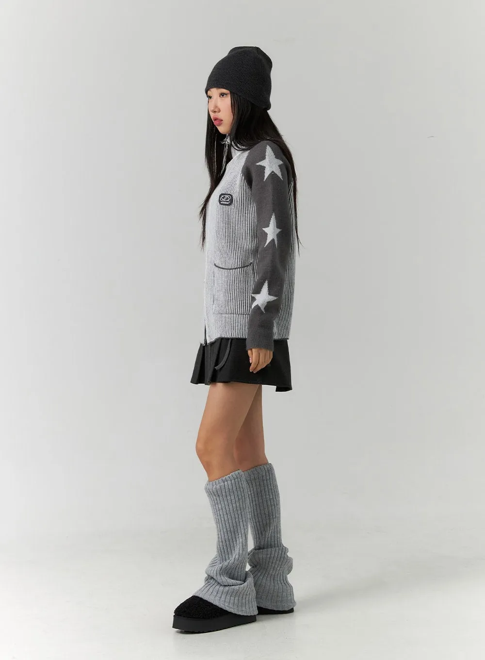 Acubi Star Graphic Knit Zip-Up Sweater CD304 | Parallel