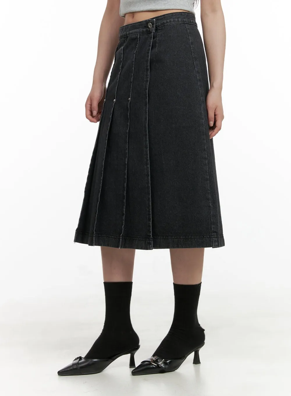 Pleated Denim Midi Skirt CY416 sold by Lewkin product image thumbnail 4