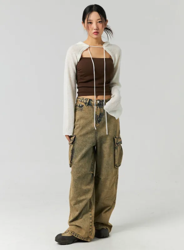 Vintage Wash Cargo Wide Jeans CO323 sold by Lewkin