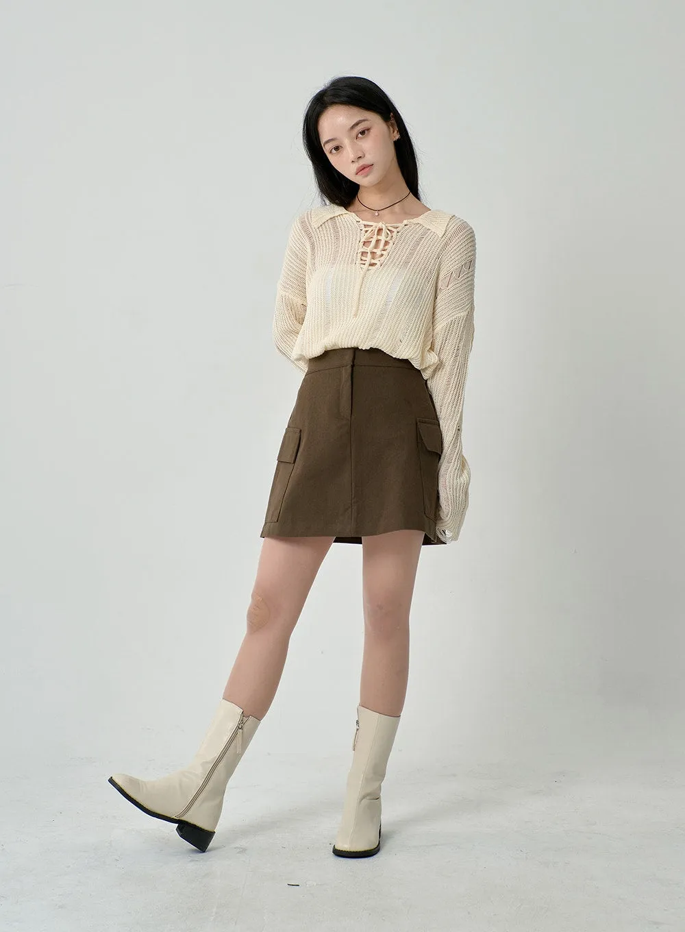A-Line Cargo Mini Skirt ON18 sold by Lewkin product image thumbnail 4