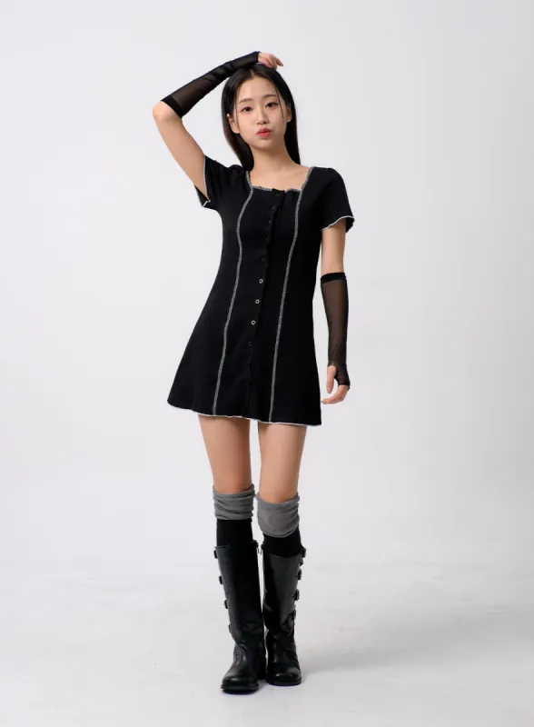 Button Mini Dress BM307 sold by Lewkin