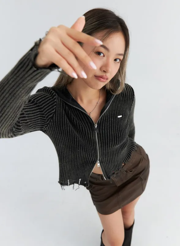 Vintage Rib Zip-Up Knit Sweater CO310 sold by Lewkin