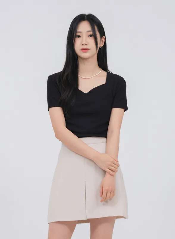 Heart Neck Short Sleeve T Shirt U1502 sold by Lewkin