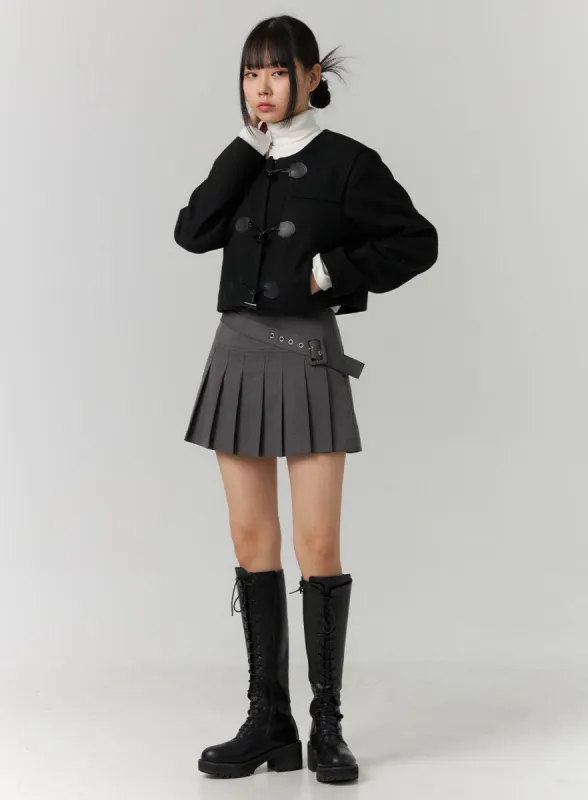 Asymmetrical Belt Pleated Mini Skirt CD308 sold by Lewkin