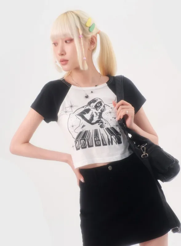 Graphic Cropped Tee IL307 sold by Lewkin