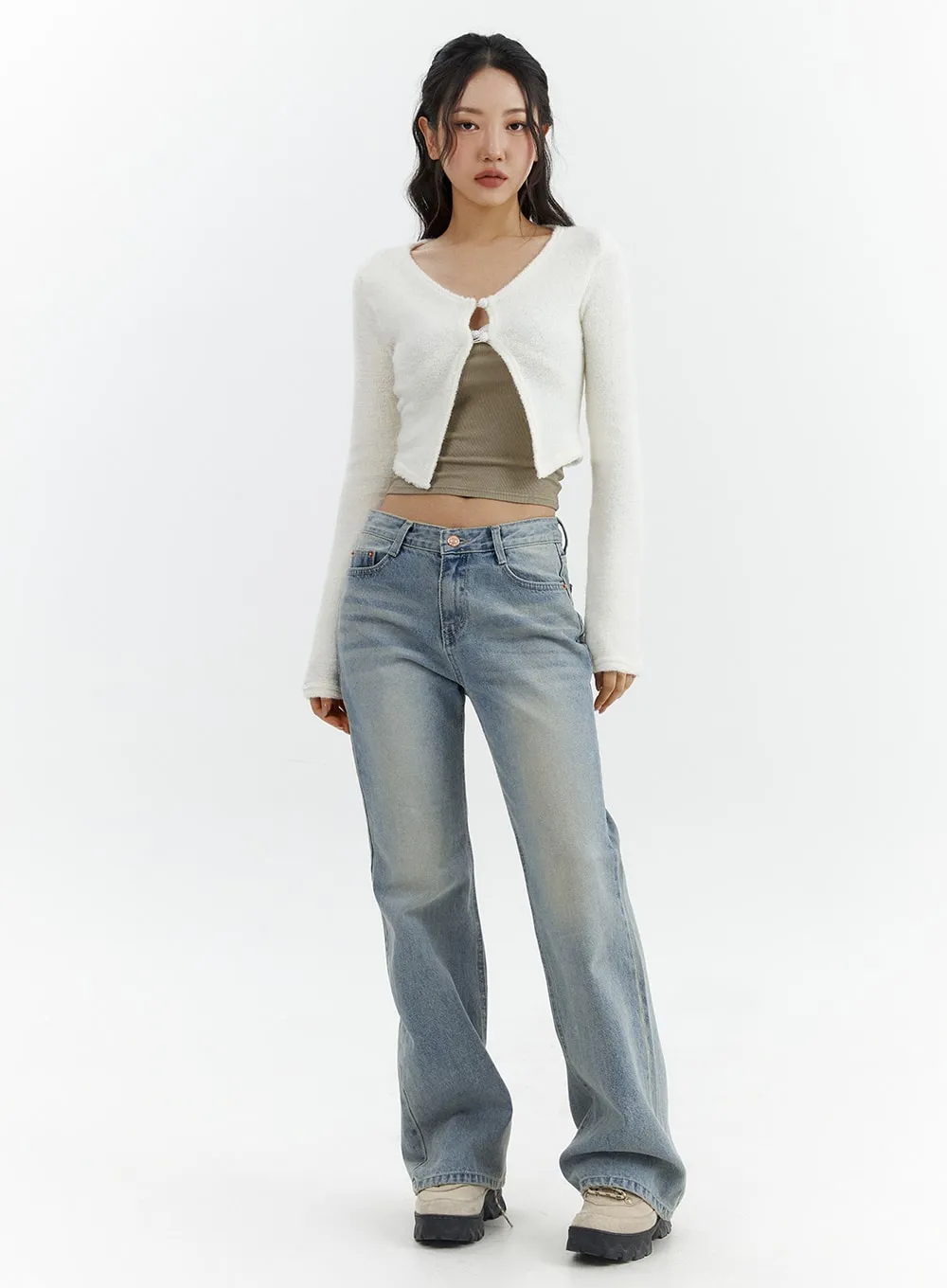 Low Waist Cargo Flare Jeans CJ423 sold by Lewkin