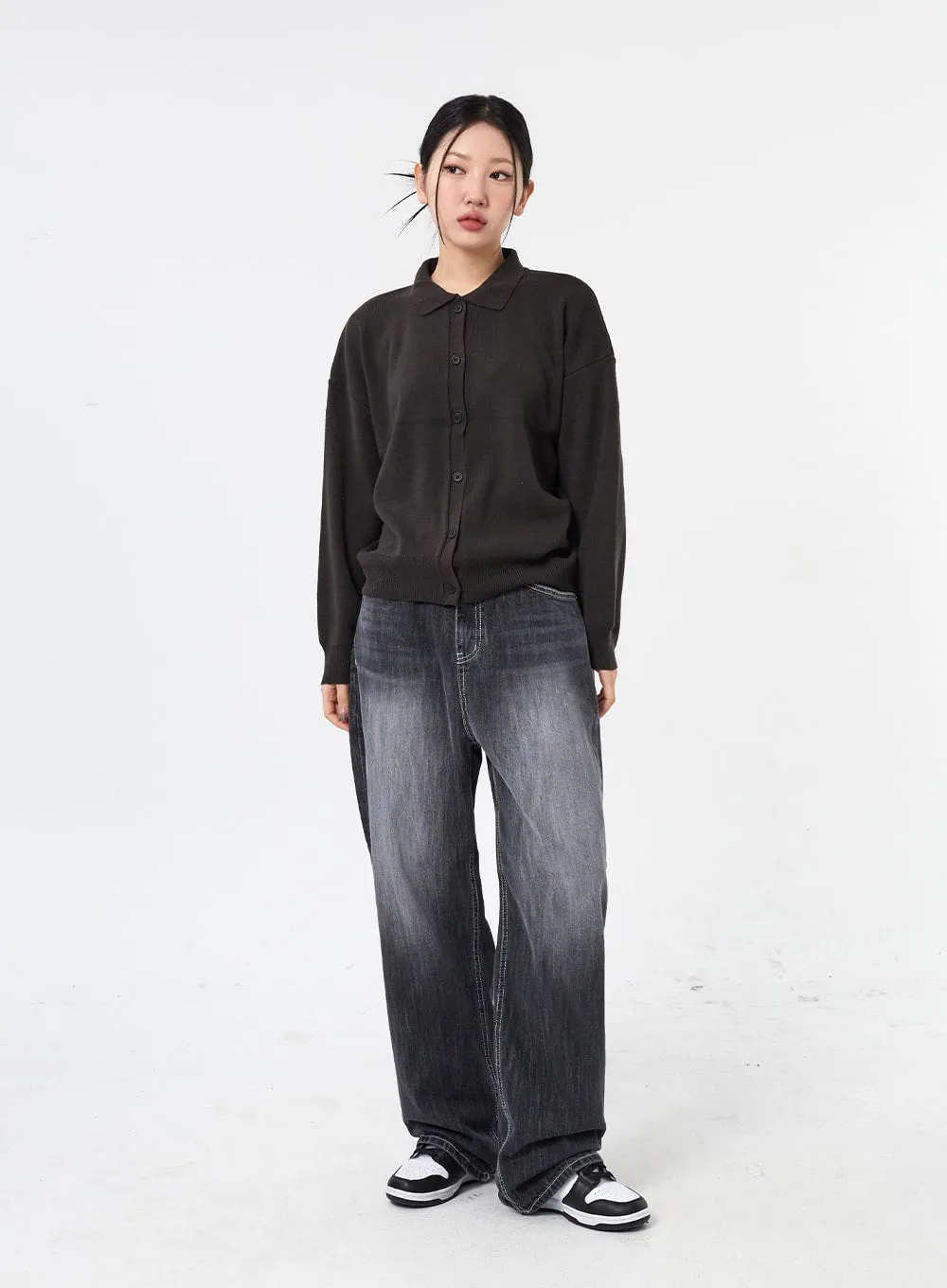 Wide Leg Black Jeans CM315 sold by Lewkin