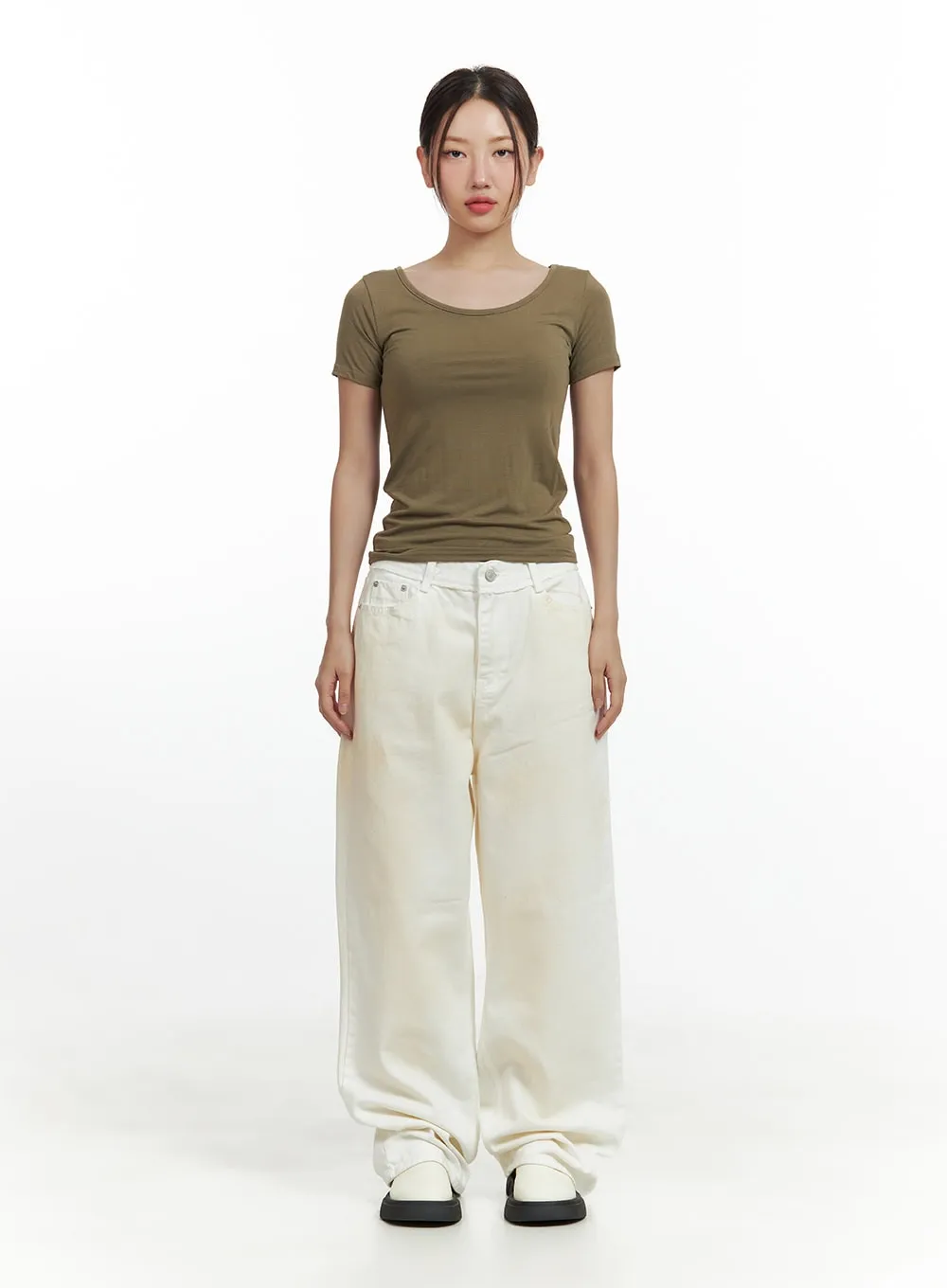 Solid Cotton Wide Fit Pants CU420 sold by Lewkin product image thumbnail 2