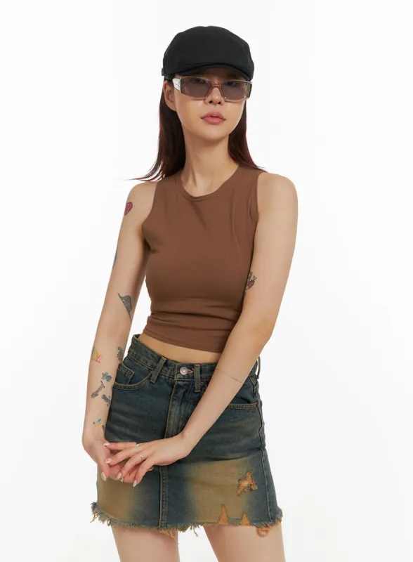 Basic Sleeveless Crop Top IY410 sold by Lewkin