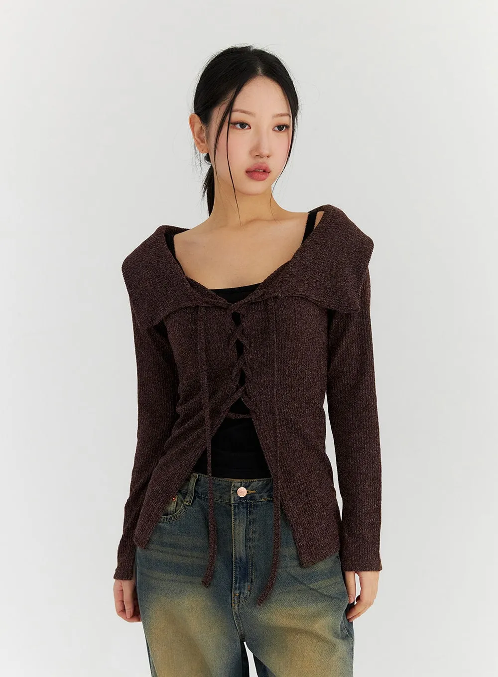 Tied Off-Shoulder Long Sleeve Top CN315 sold by Lewkin product image thumbnail 4