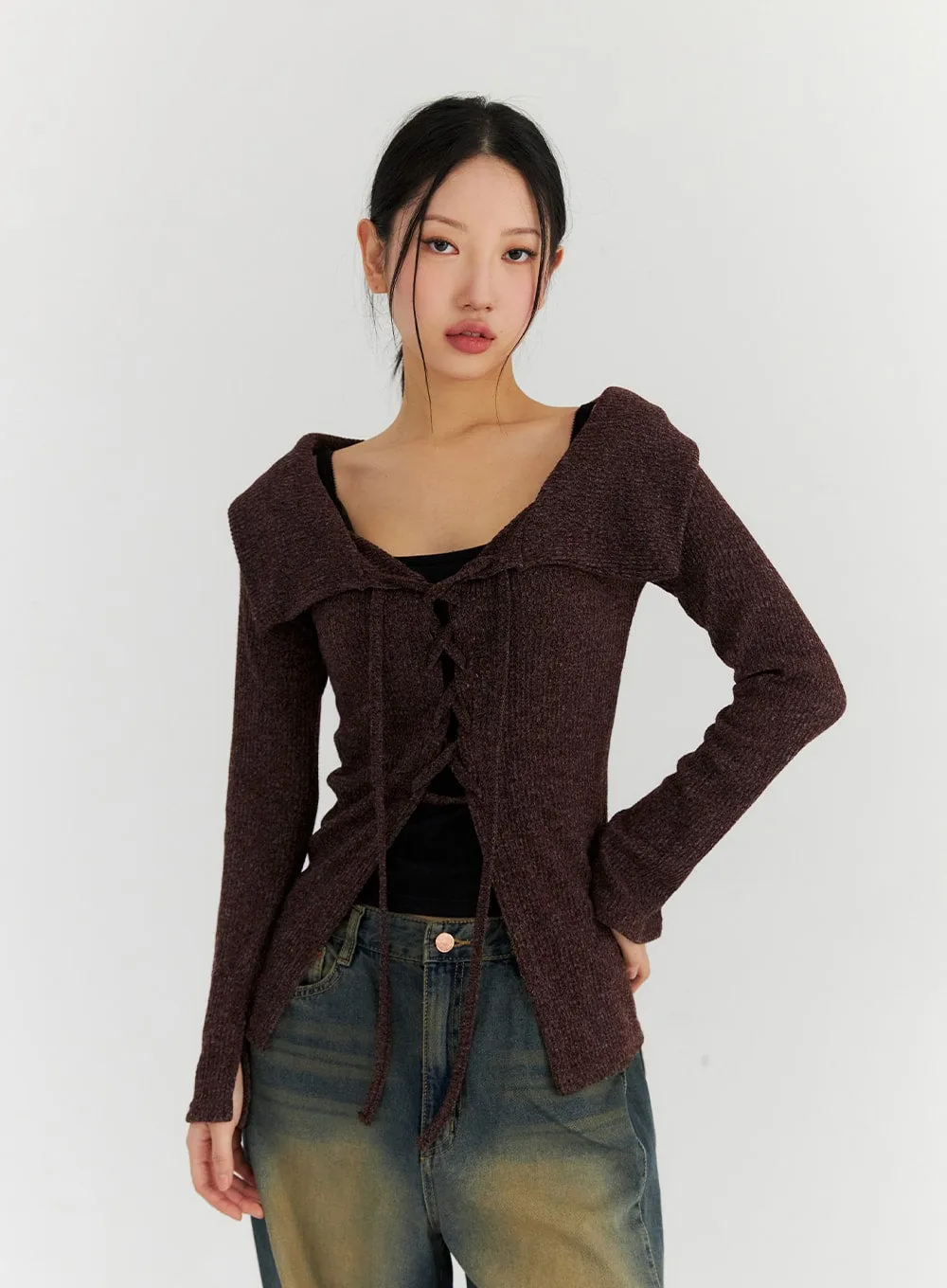 Tied Off-Shoulder Long Sleeve Top CN315 sold by Lewkin product image thumbnail 5