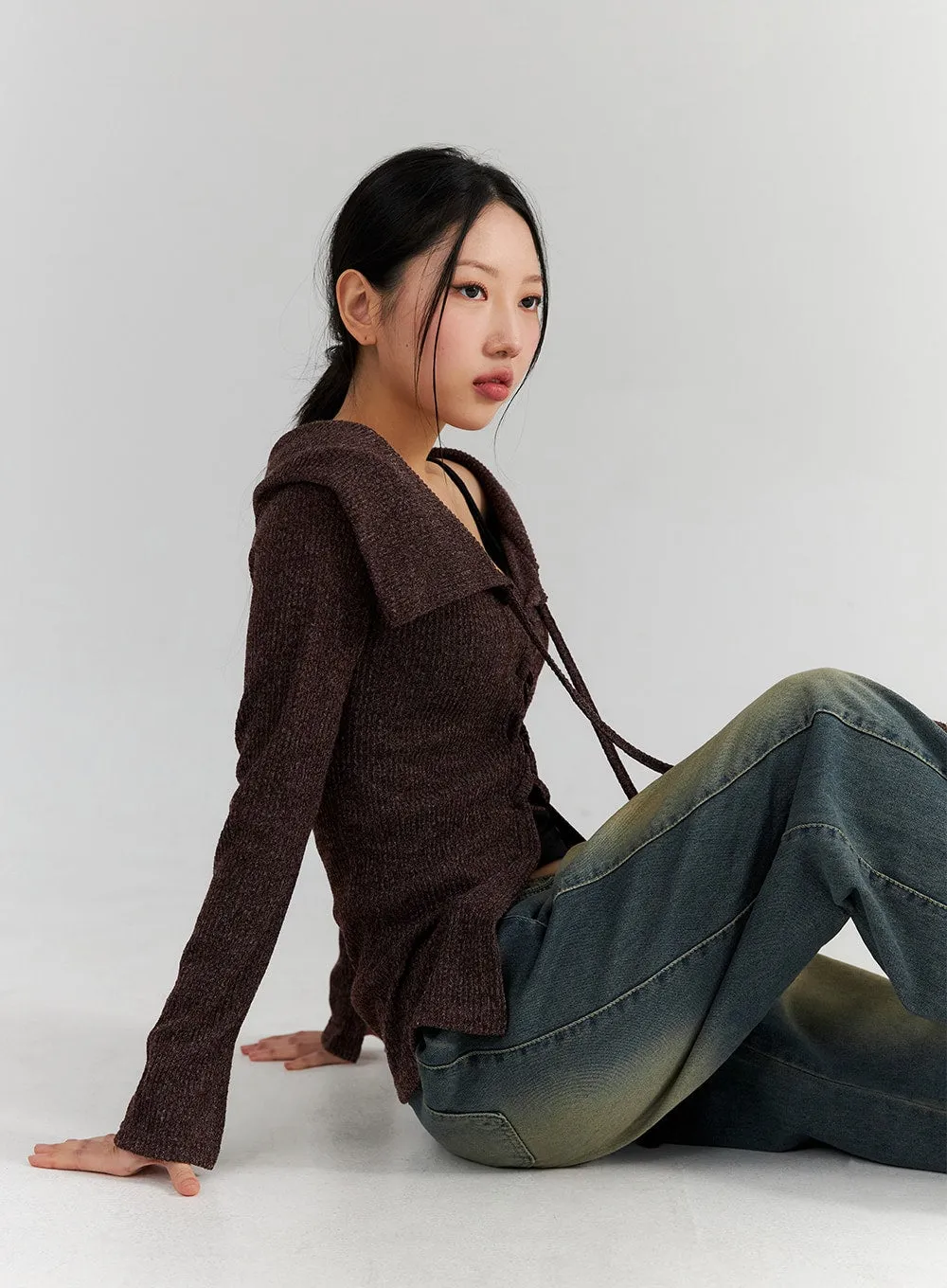 Tied Off-Shoulder Long Sleeve Top CN315 sold by Lewkin