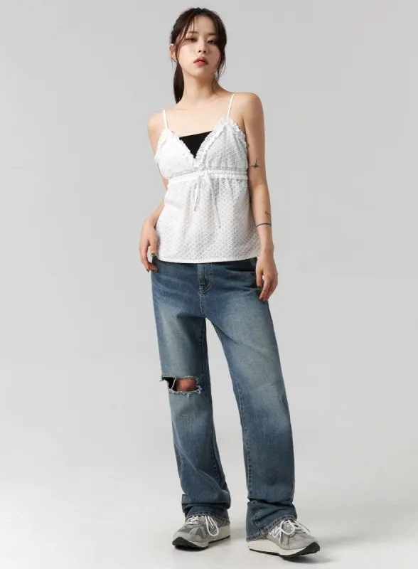 Distressed Washed Wide Leg Jeans CG316 sold by Lewkin