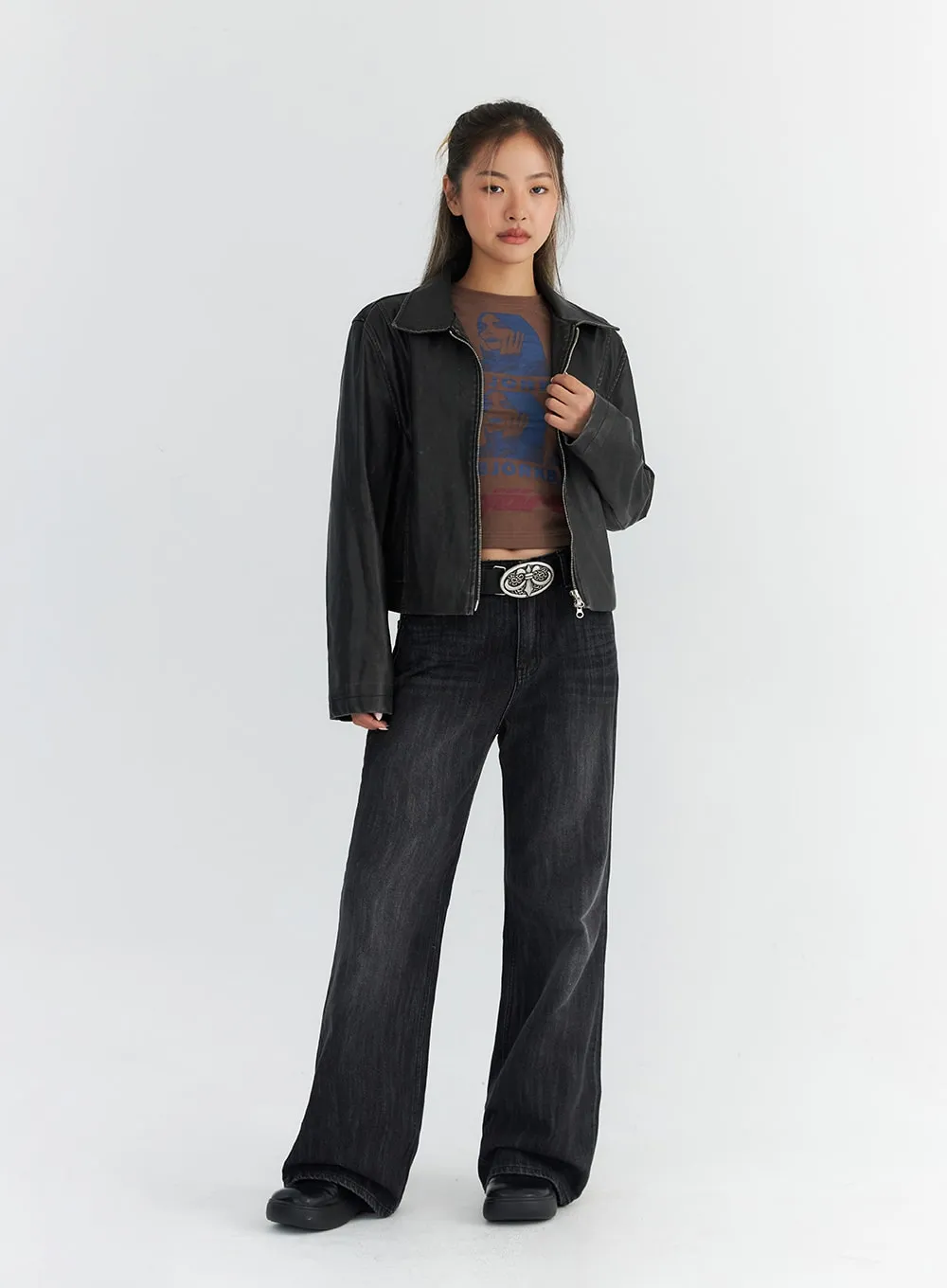 Faux Leather Zip-Up Jacket CO310 sold by Lewkin product image thumbnail 3