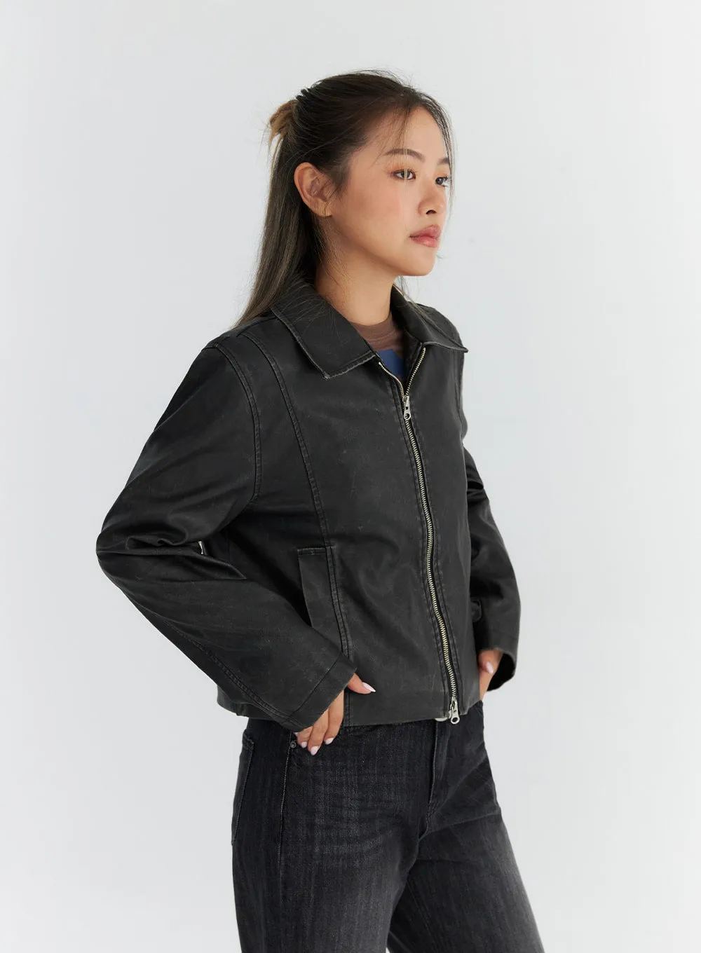 Faux Leather Zip-Up Jacket CO310 sold by Lewkin product image thumbnail 4