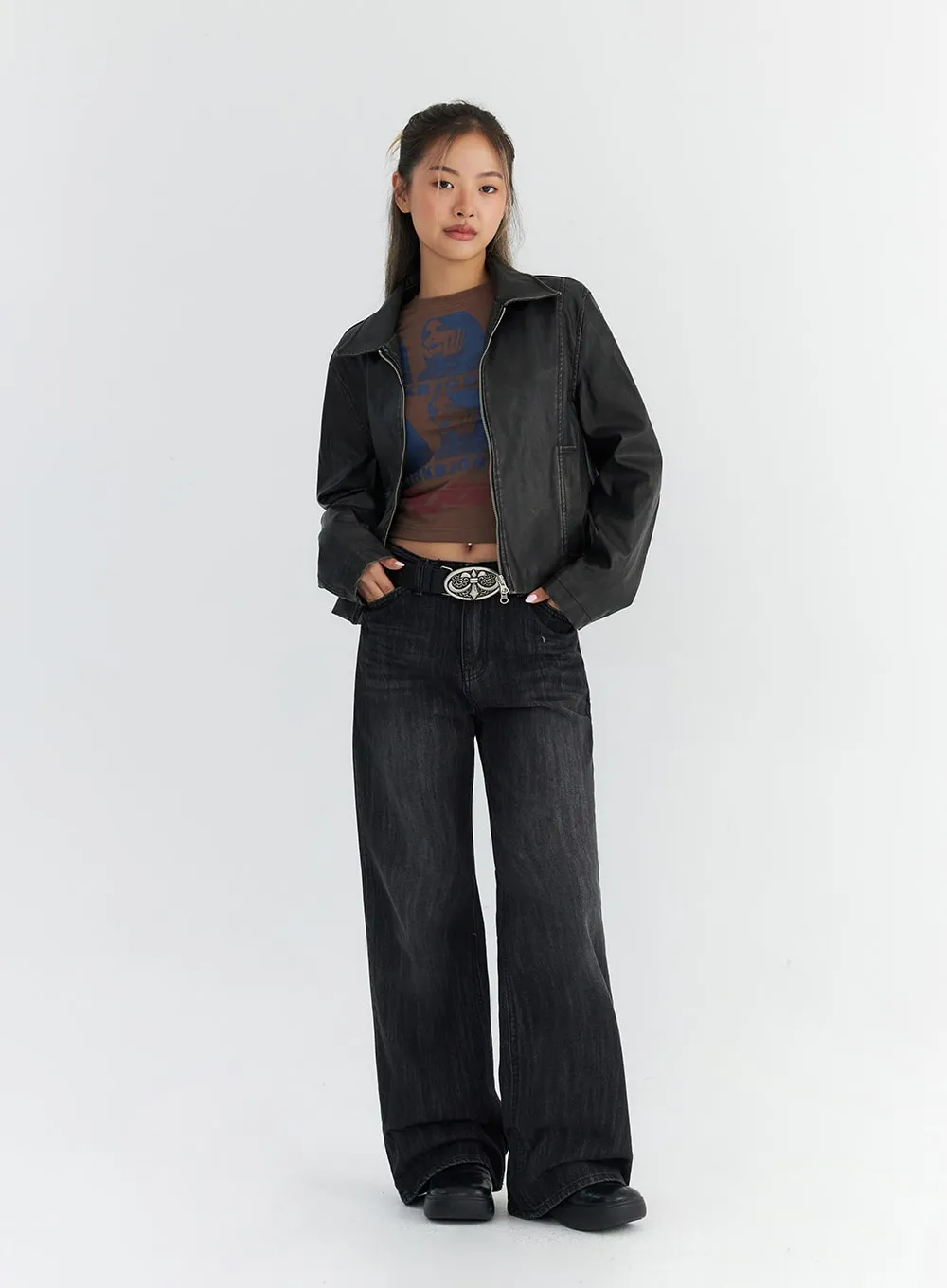 Faux Leather Zip-Up Jacket CO310 sold by Lewkin product image thumbnail 2