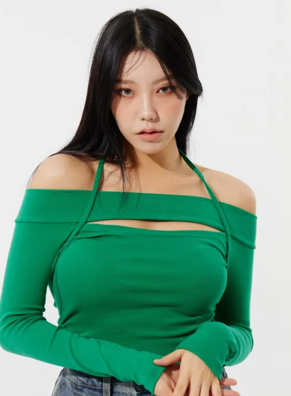 Off-Shoulder Cut Out Top IM307 sold by Lewkin