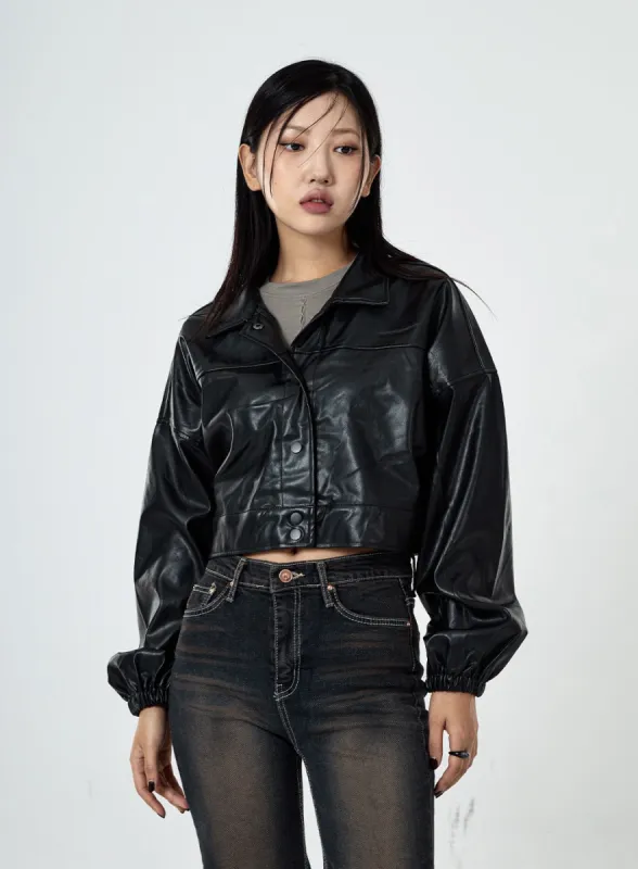 Crop Faux Leather Jacket CS07 sold by Lewkin
