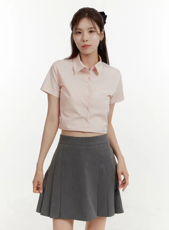 Solid Collar Crop Shirt OY409 sold by Lewkin