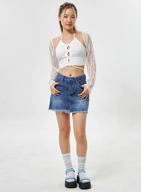 Ripped Hem Denim Mini Skirt CU301 sold by Lewkin
