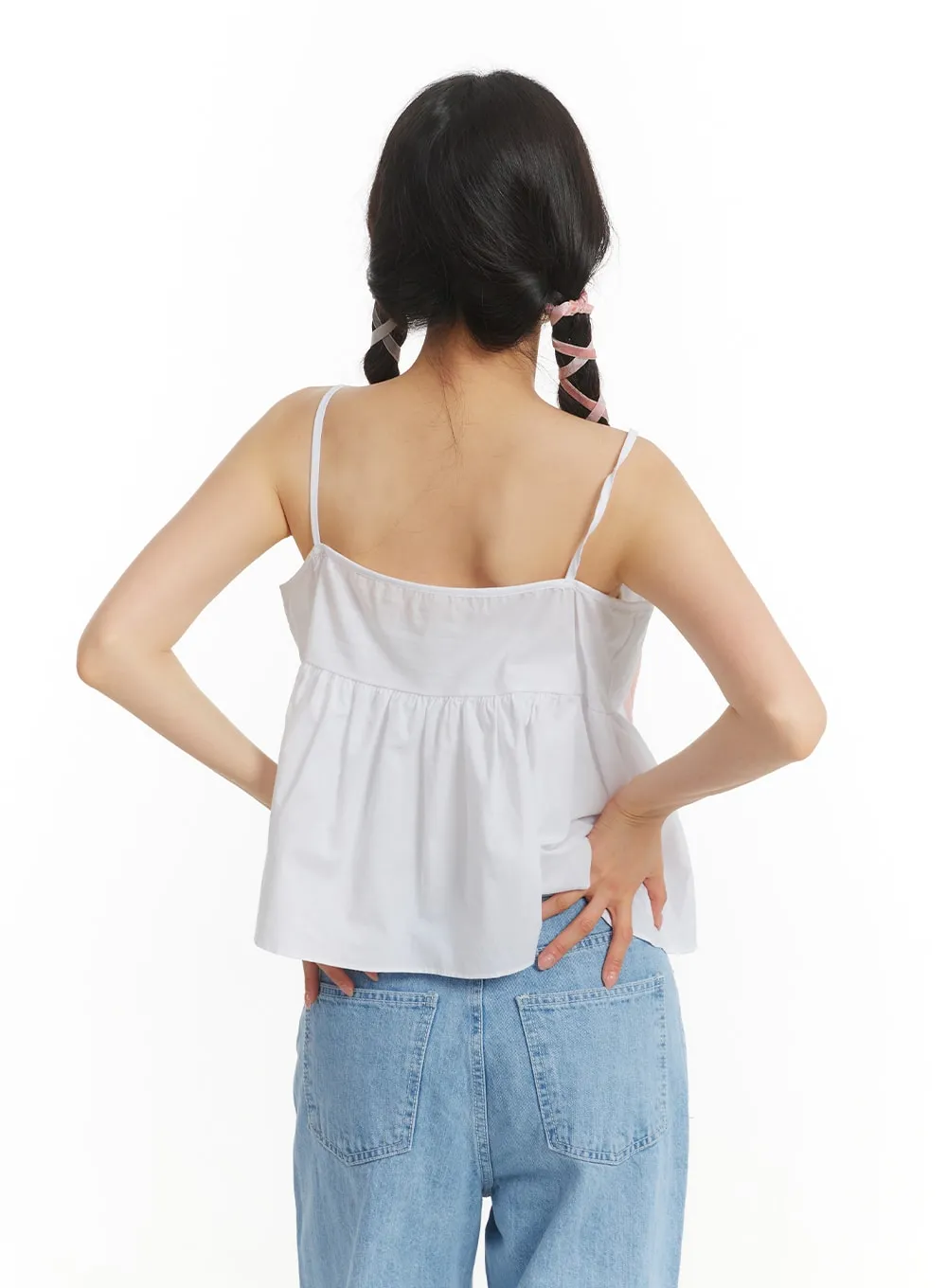 Solid Ruffle Hem Button-Up Cami Top OM406 sold by Lewkin product image thumbnail 4