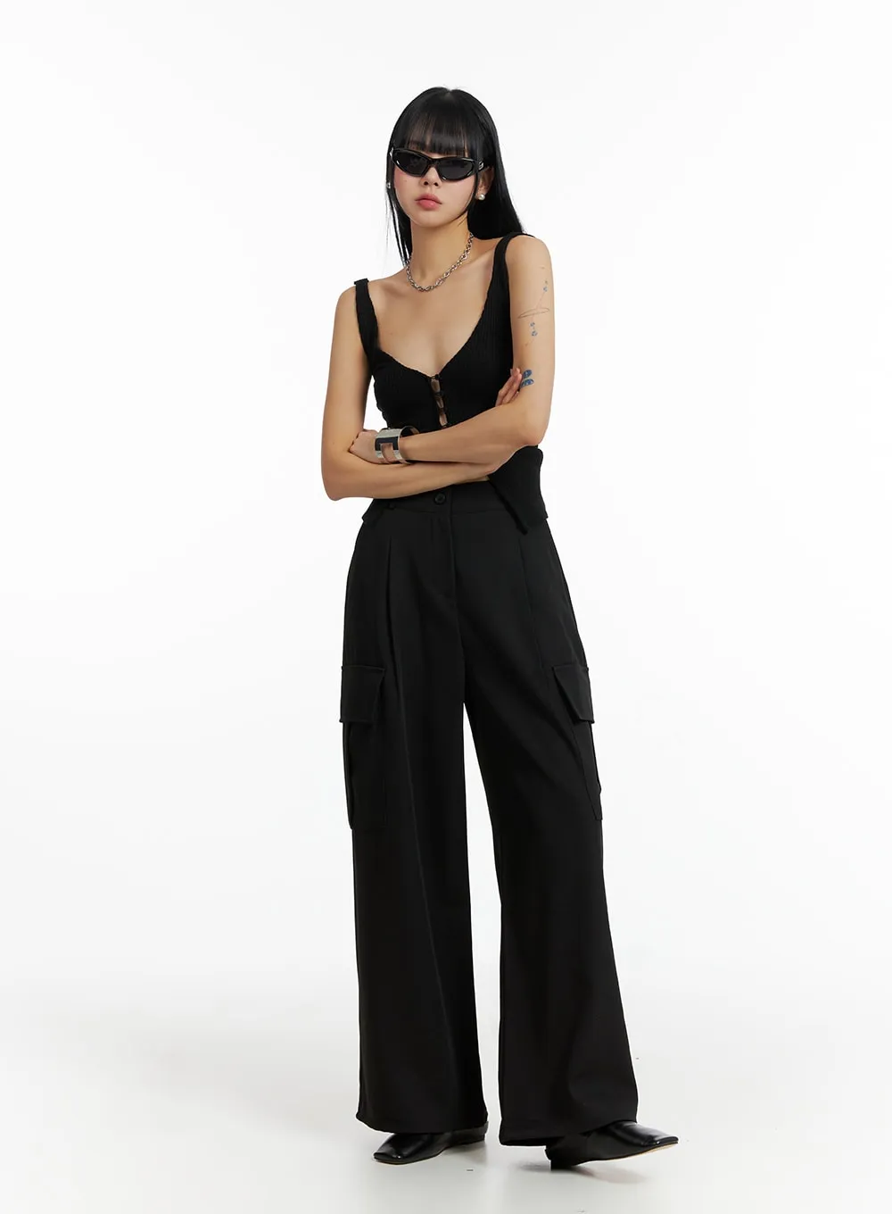 Deep V-Neck Button Sleeveless Top IF402 sold by Lewkin product image thumbnail 2