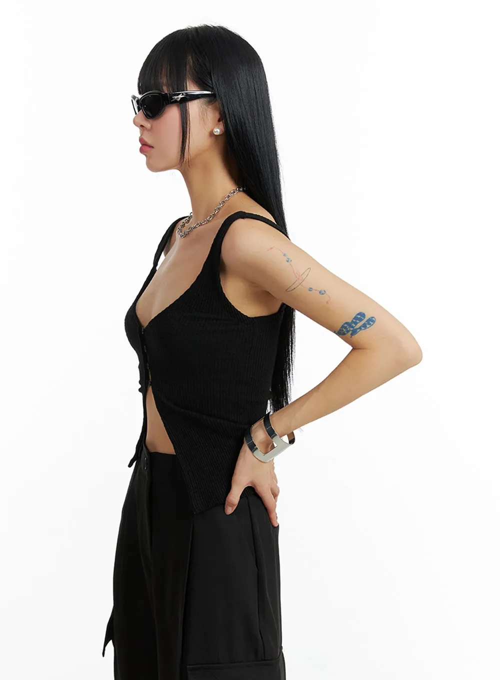 Deep V-Neck Button Sleeveless Top IF402 sold by Lewkin product image thumbnail 4