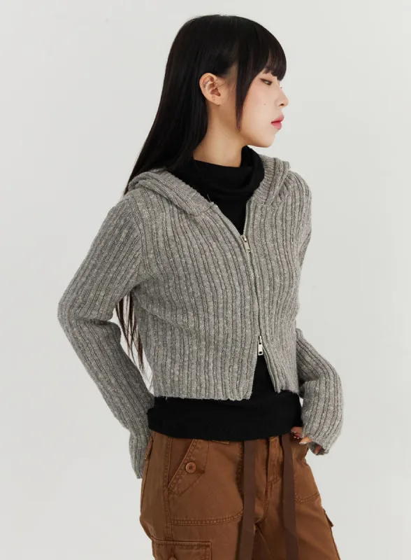 Wool Blend Zip-Up Knit Hoodie CO319 sold by Lewkin