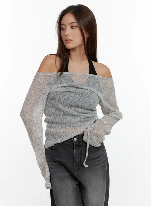 See-Through Off Shoulder Long Sleeve Top CL404 sold by Lewkin