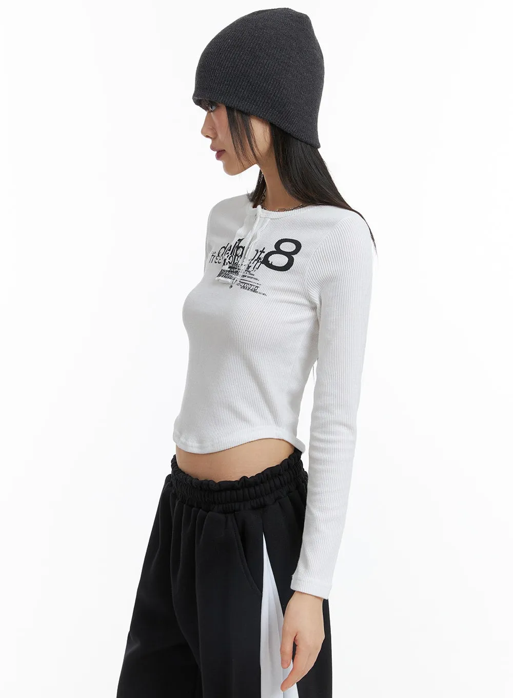 Slim Fit Graphic Lettering Long Sleeve Crop Top CJ412 sold by Lewkin