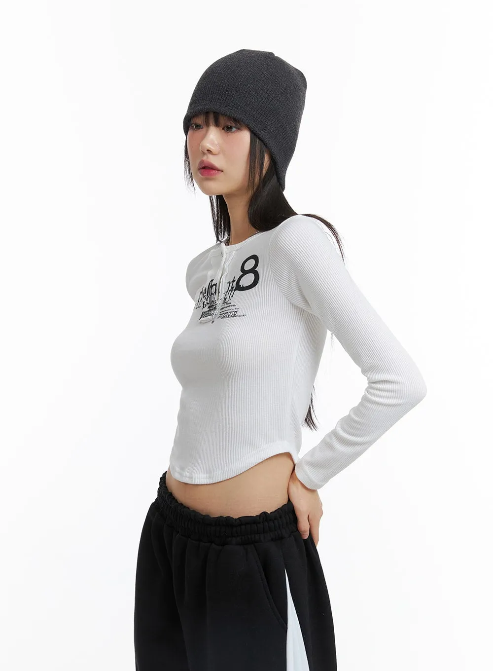 Slim Fit Graphic Lettering Long Sleeve Crop Top CJ412 sold by Lewkin product image thumbnail 4