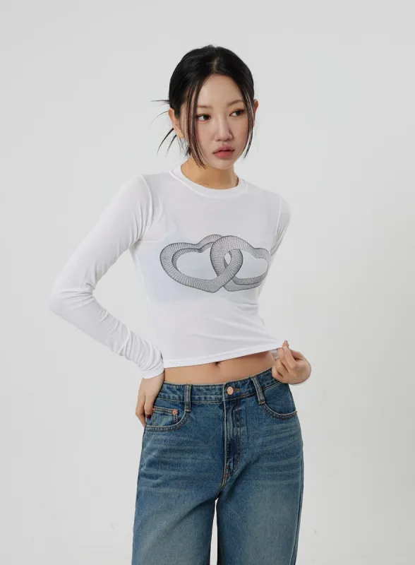Heart Crewneck Cropped Top CF301 sold by Lewkin