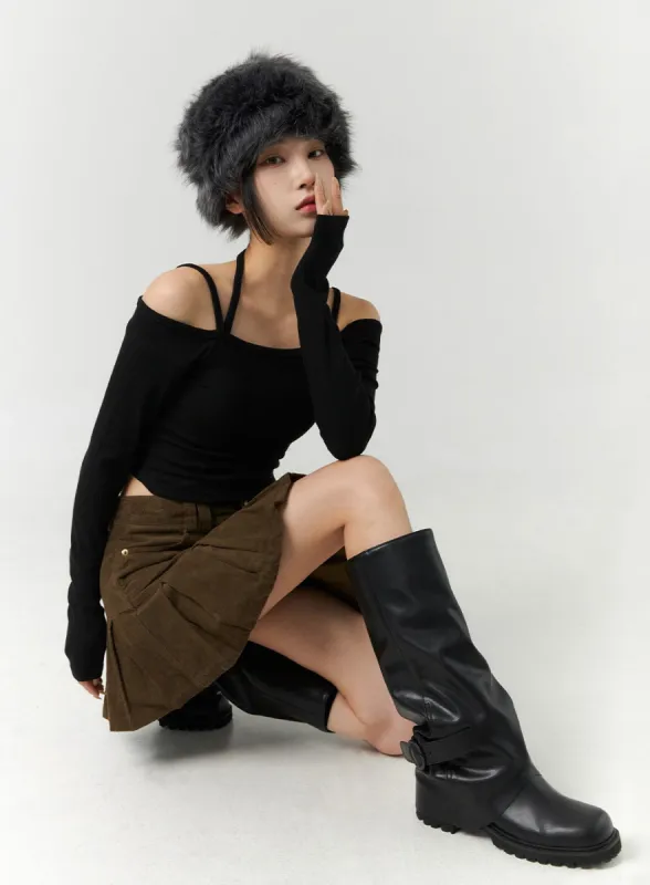 Off-Shoulder Long Sleeve Tee CN321 sold by Lewkin