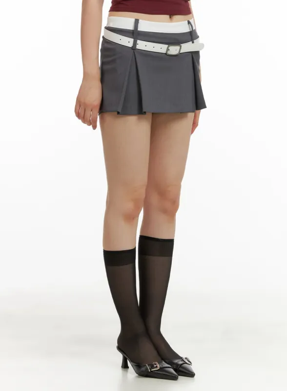 Pleated Mini Skirt with Belt Set CU425 sold by Lewkin