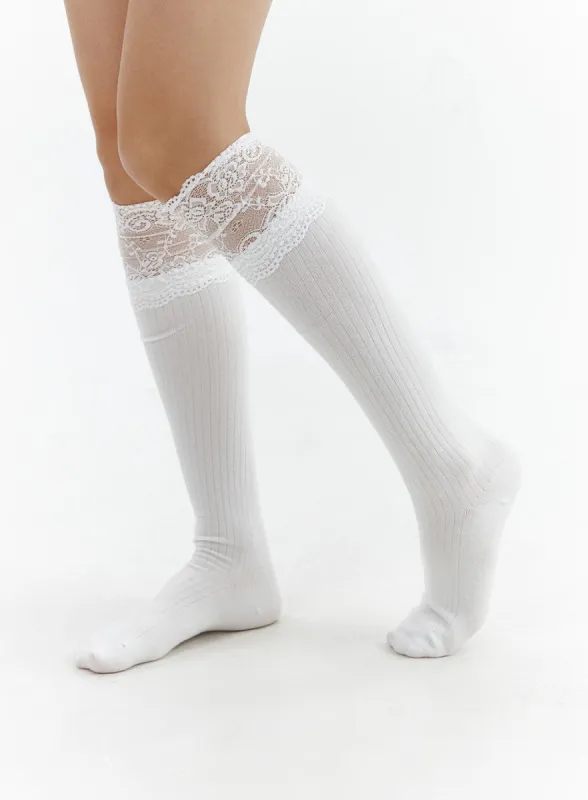 Lace Trim Over-Calf Socks CJ423 sold by Lewkin