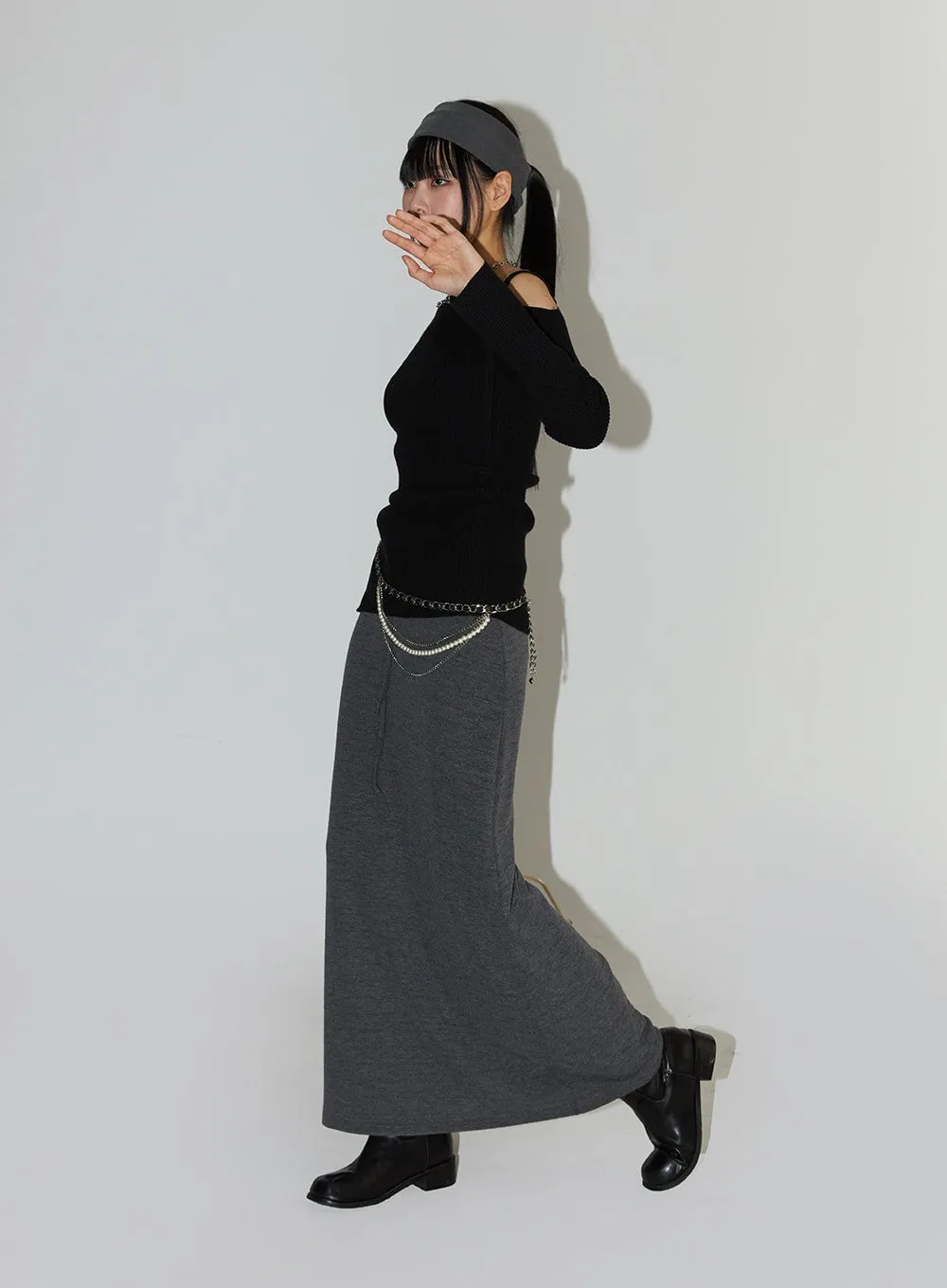 Basic Banded Maxi Skirt IF402 sold by Lewkin