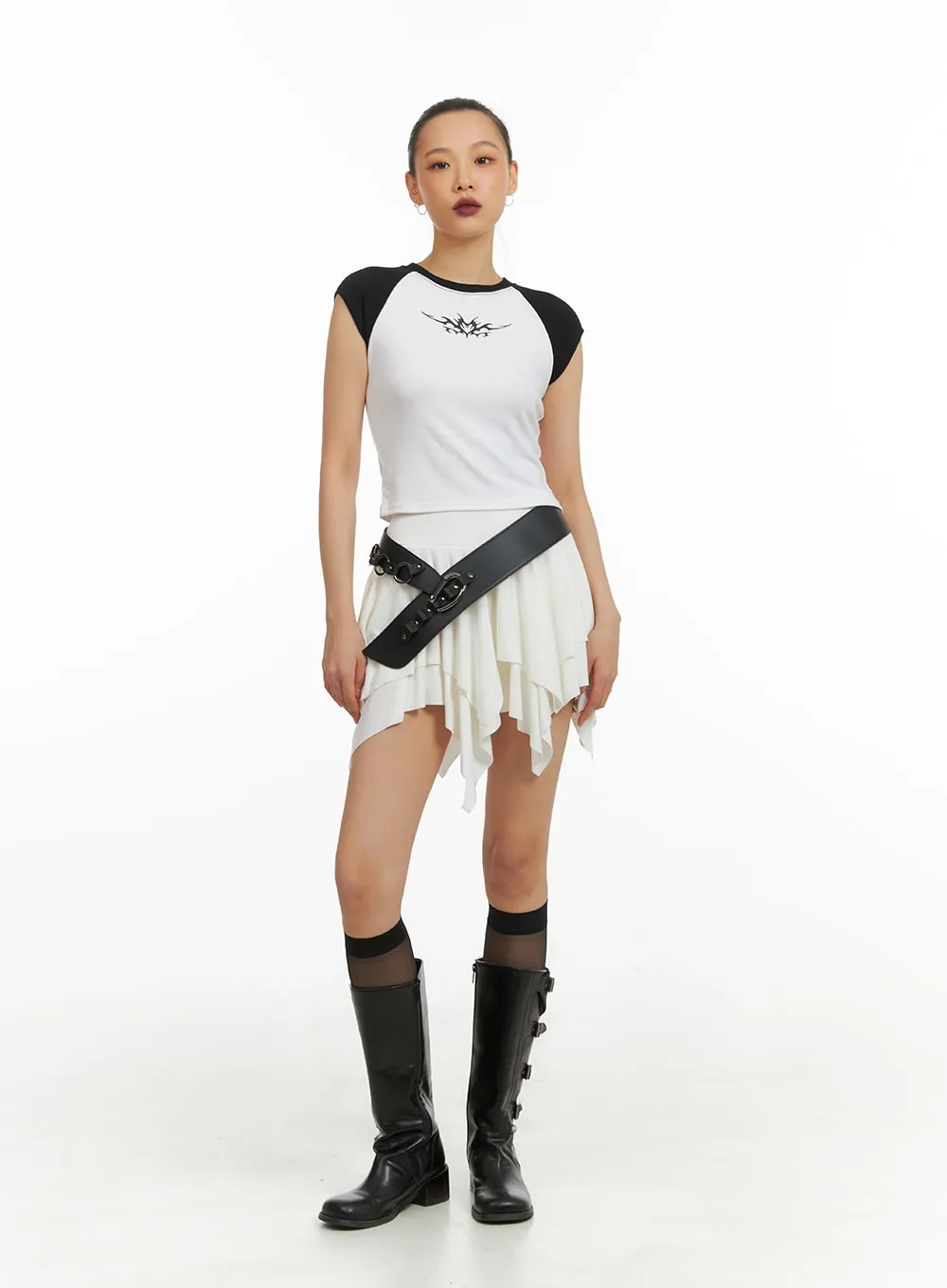 Asymmetrical Ruffle Mini Skirt IA417 sold by Lewkin