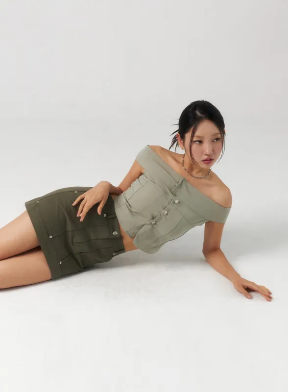 Off-Shoulder Button Top CU323 sold by Lewkin