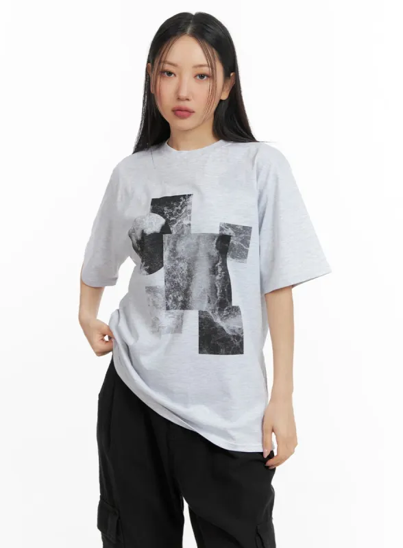 Oversized Cotton Graphic Tee CM419 sold by Lewkin