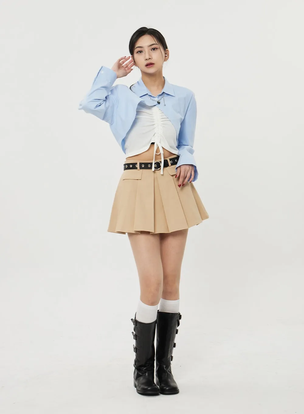 Pocket Pleated Mini Skirt BF315 sold by Lewkin