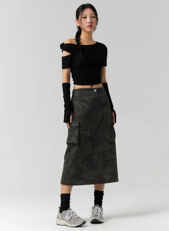 Camouflage Cargo Midi Skirt CS311 sold by Lewkin
