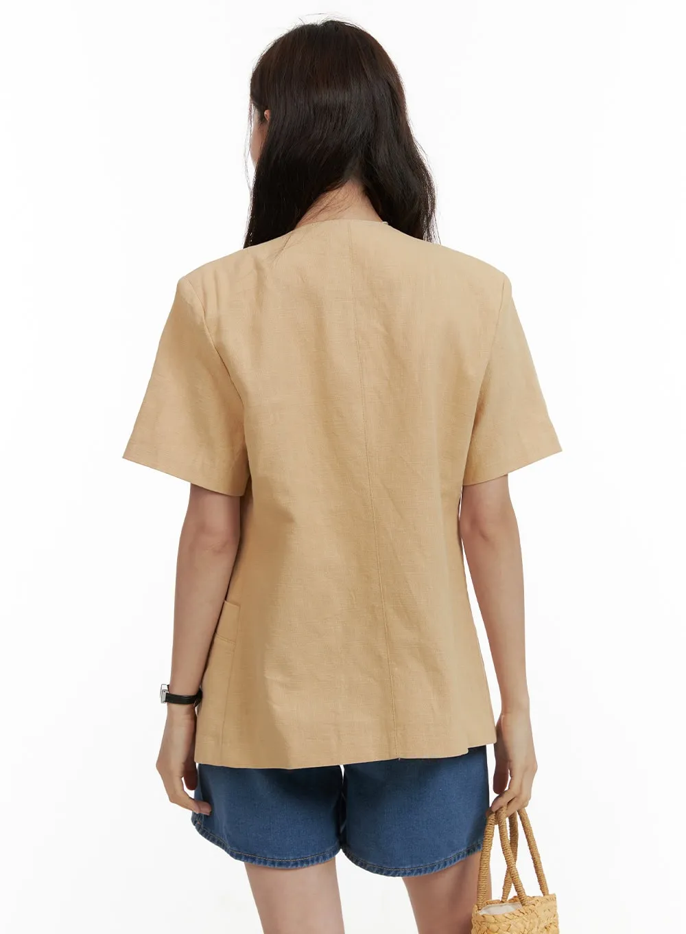 Linen Buttoned Short Sleeve Jacket OU413 sold by Lewkin product image thumbnail 5