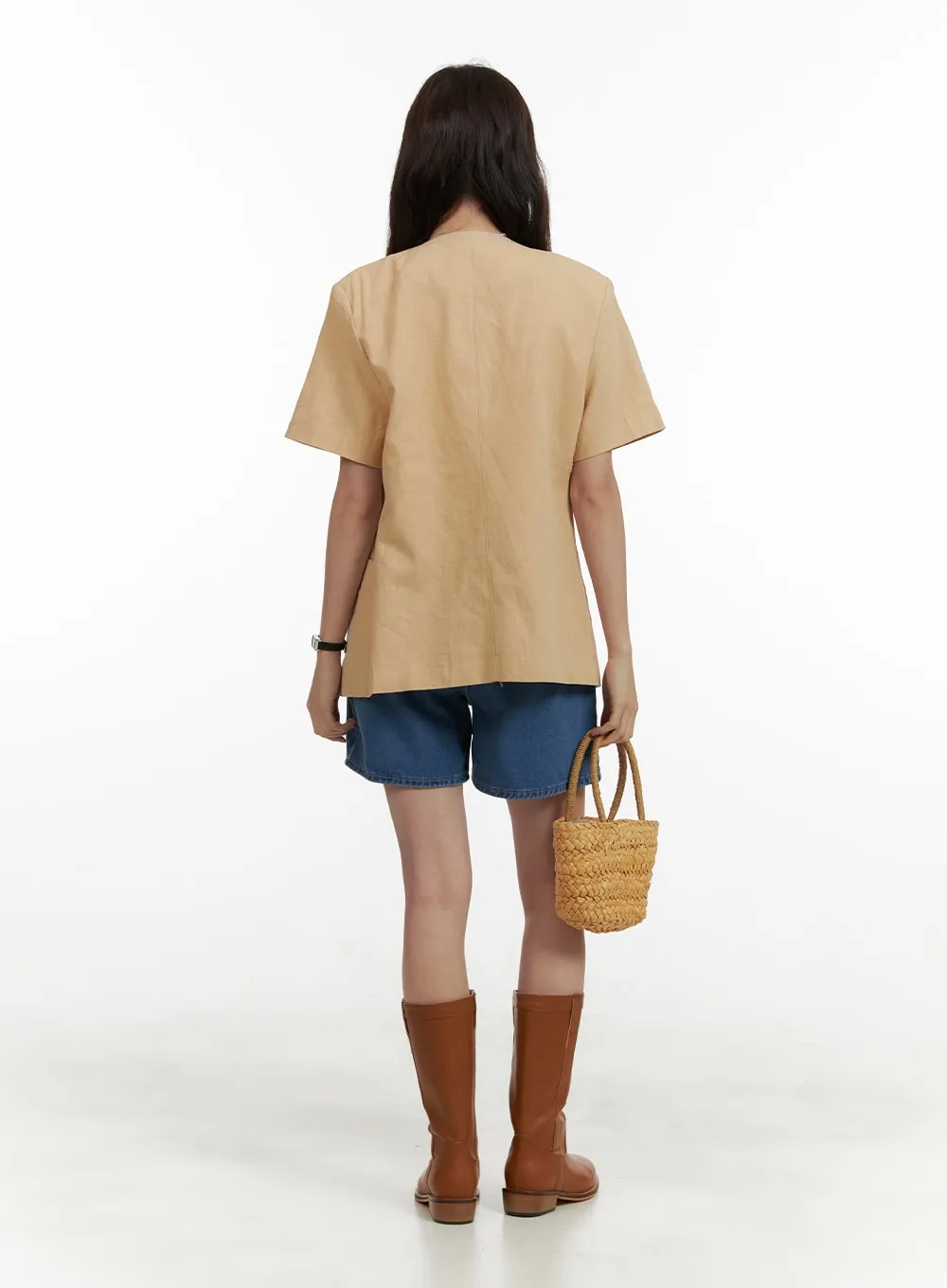 Linen Buttoned Short Sleeve Jacket OU413 sold by Lewkin product image thumbnail 3